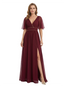 Elegant Flutter Sleeve V-Neck Chiffon Side Slit A-line Long Mother of The Bride Dresses