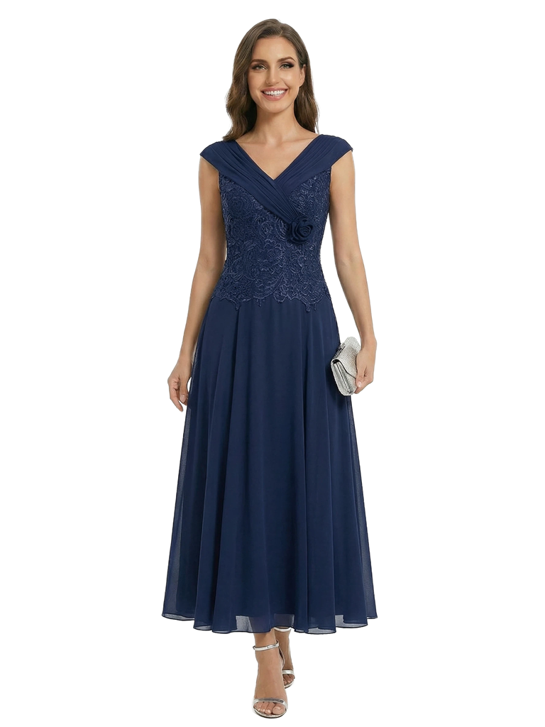 Simple Mother Of The Bride Dresses V-Neck Cap Sleeves Ankle-Length Formal Wedding Event Dress