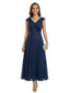 Simple Mother Of The Bride Dresses V-Neck Cap Sleeves Ankle-Length Formal Wedding Event Dress