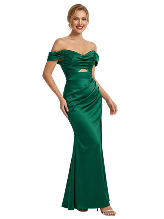ChicSew Unique Off the Shoulder Ruched Satin Mermaid Prom Dress