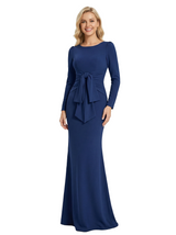 Chicsew Fancy Jersey Scoop Long Sleeves Mermaid Mother Of The Bride Gown