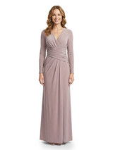 Mother of The Bride Dress Long Sleeve V-Neck Ruched Maxi Pretty Timeless Formal Wedding Guest Gown