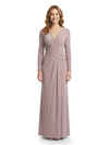 Mother of The Bride Dress Long Sleeve V-Neck Ruched Maxi Pretty Timeless Formal Wedding Guest Gown