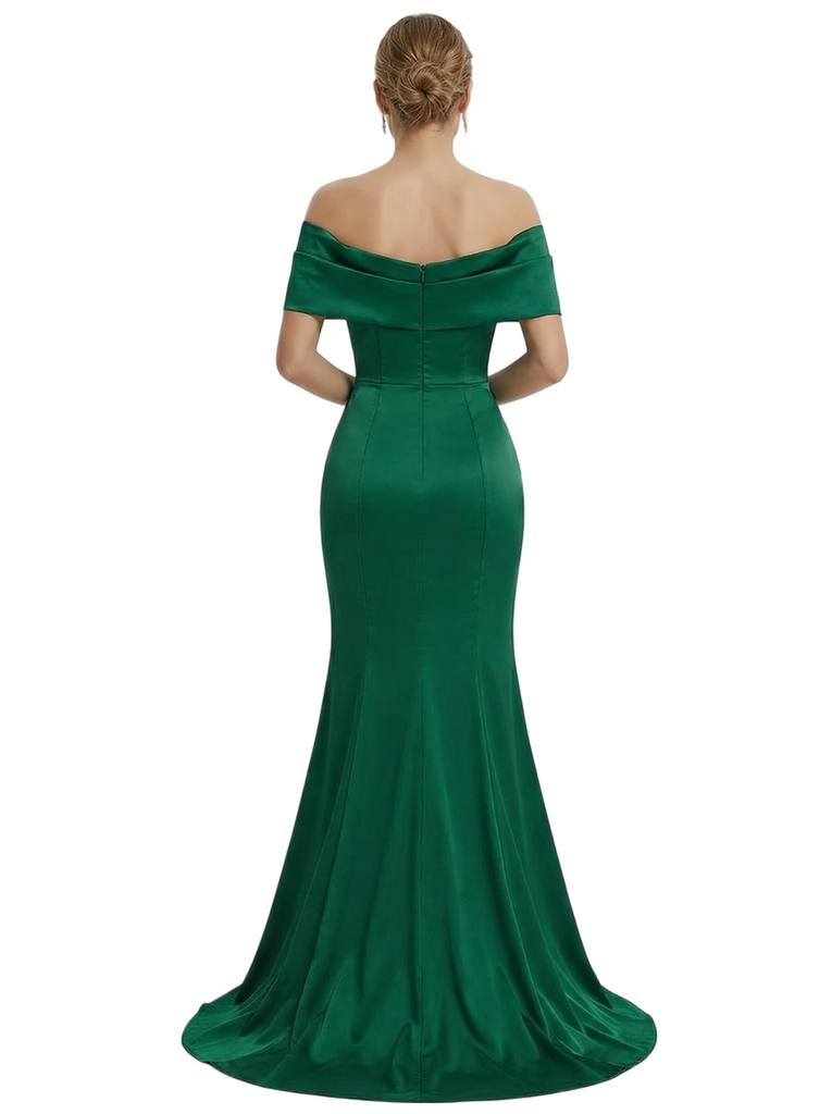 ChicSew Sexy Off the Shoulder Floor Length Ruched Mermaid Prom Gown Slit