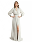 Casual Chiffon V-neck Long Sleeves A-Line Long Mother of The Bride Dresses Side Slit