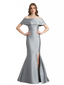 Sexy Off Shoulder Silky Satin Side Slit Mermaid Long Formal Evening Dresses For Women