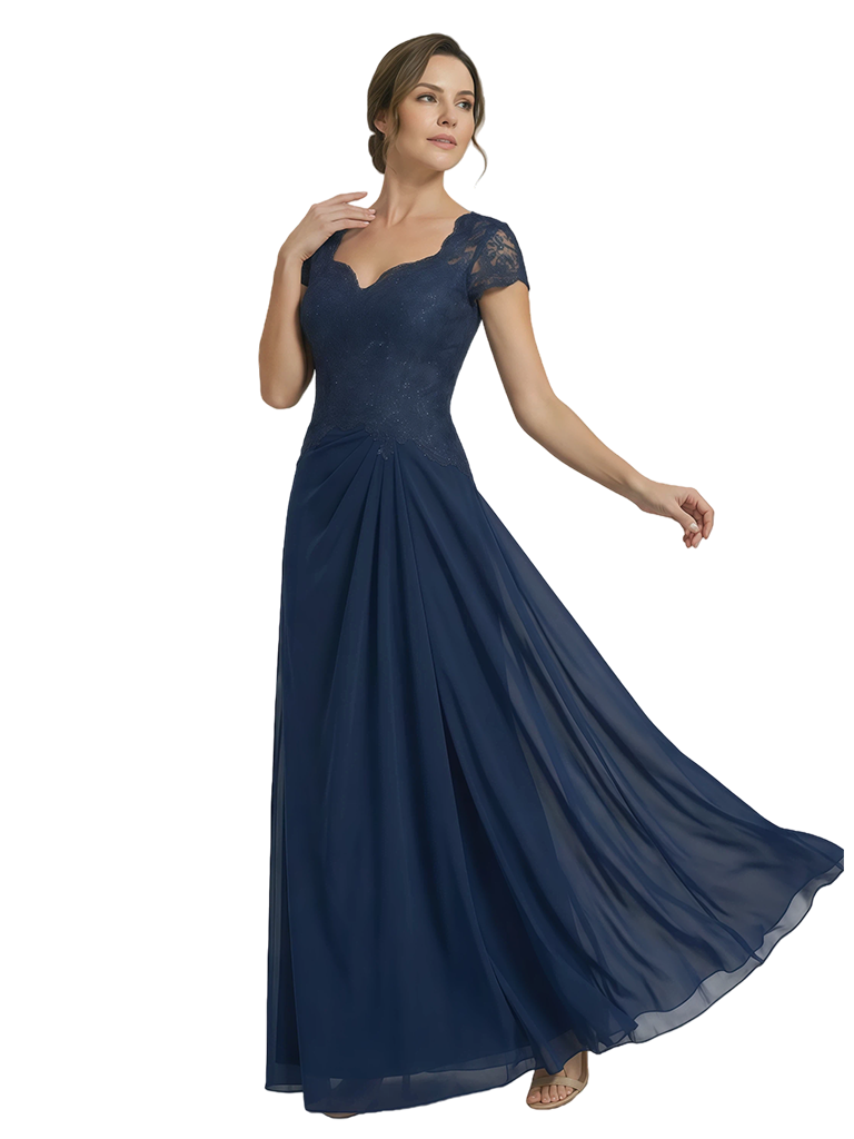 Elegant Cap Sleeve Lace Chiffon A-Line Mother of The Bride Dresses