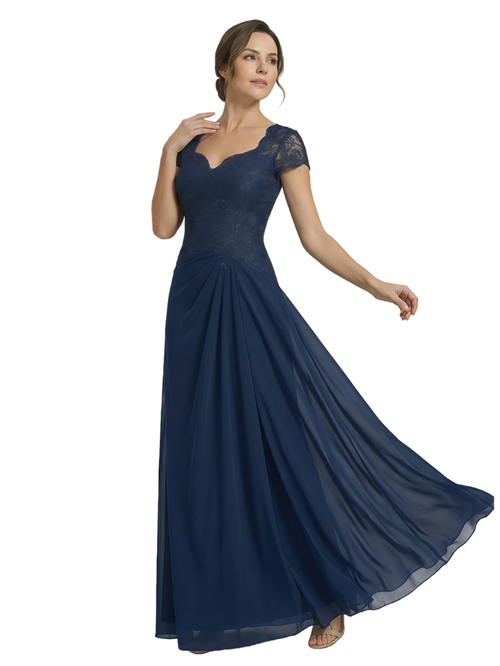 Elegant Cap Sleeve Lace Chiffon A-Line Mother of The Bride Dresses