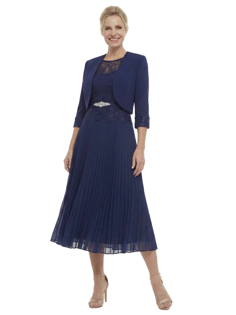 Chicsew Mother of Bride Dresses and Jacket Classy 3/4 Sleeve Lace Midi Dress Beautiful Timeless Style