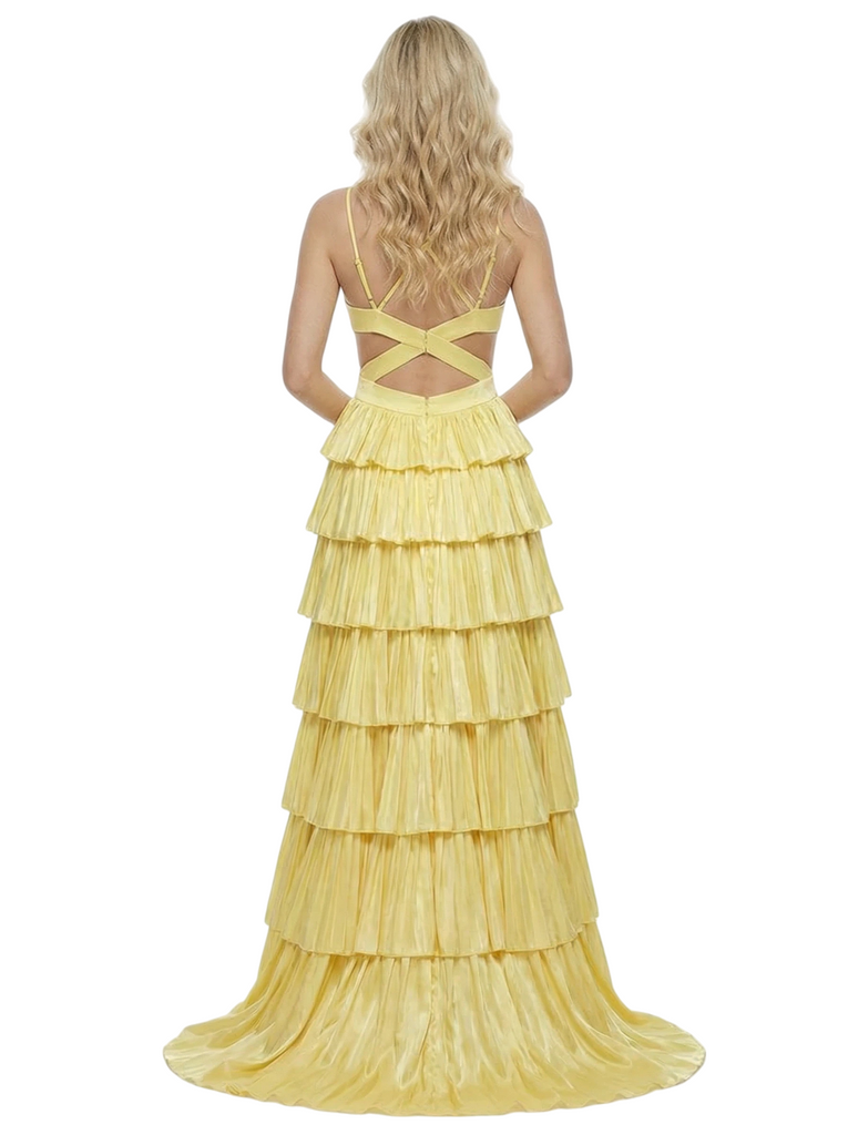 Unique Spaghetti Straps V-Neck Side Slit A-Line Formal Gown Floor-Length Prom Dress