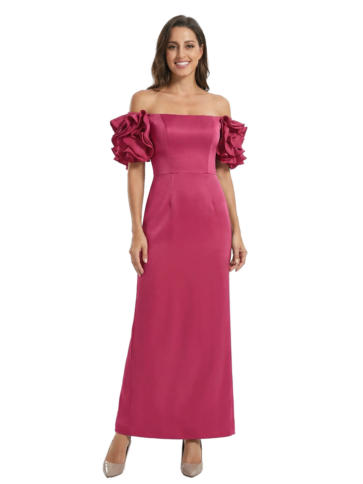 Beautiful Off Shoulder Satin Ankle Length Mother of The Bride Dresses With 3D Flower