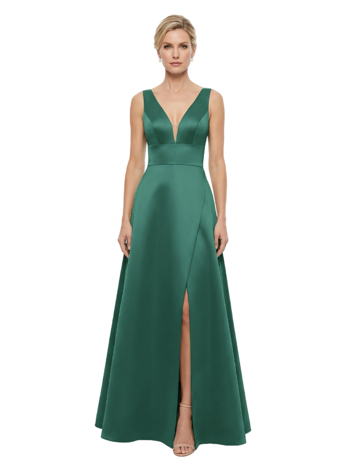 Elegant V-Neck Sleeveless Simple Satin A-Line Mother Of The Bride Dresses
