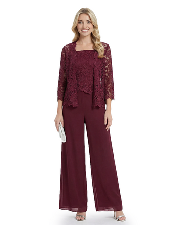 Classy Mother Of The Bride Pantsuit Lace Top Wide Leg Jumpsuit Wedding Guest