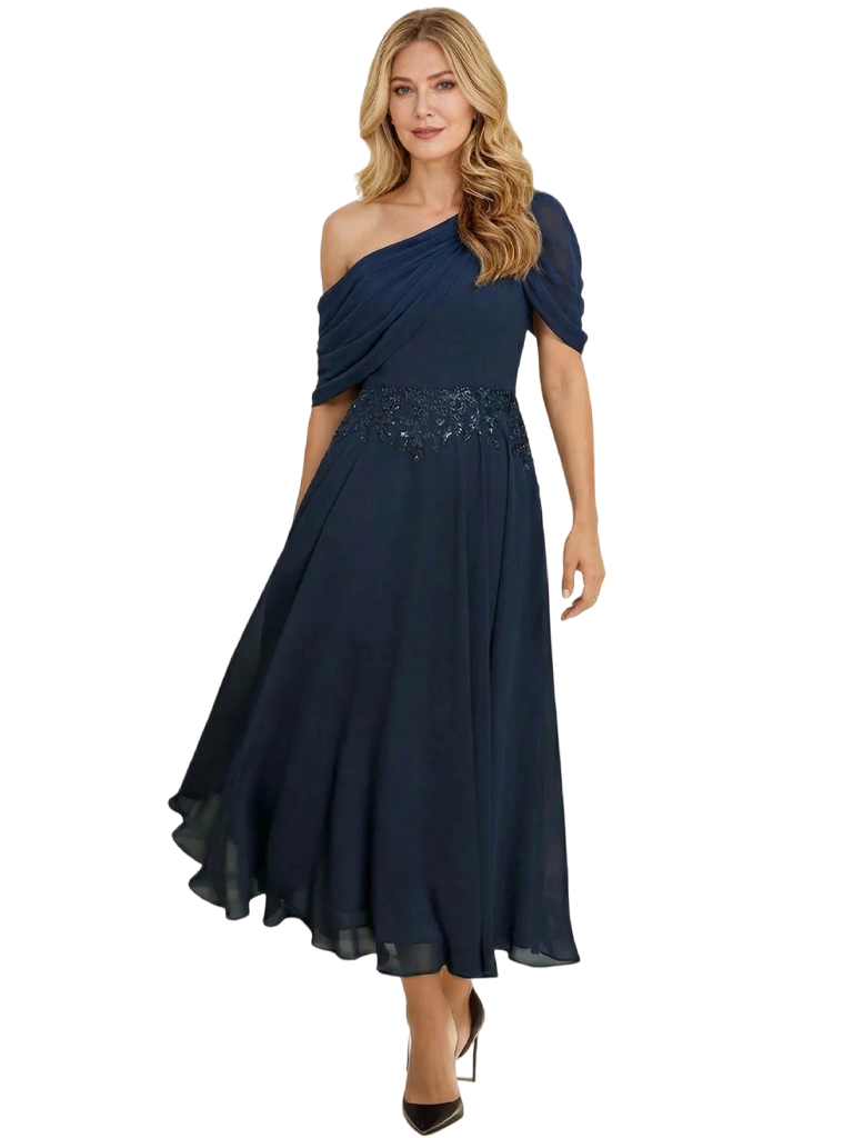 Elegant One Sleeve Asymmetrical Chiffon Maxi Mother of The Bride Dresses