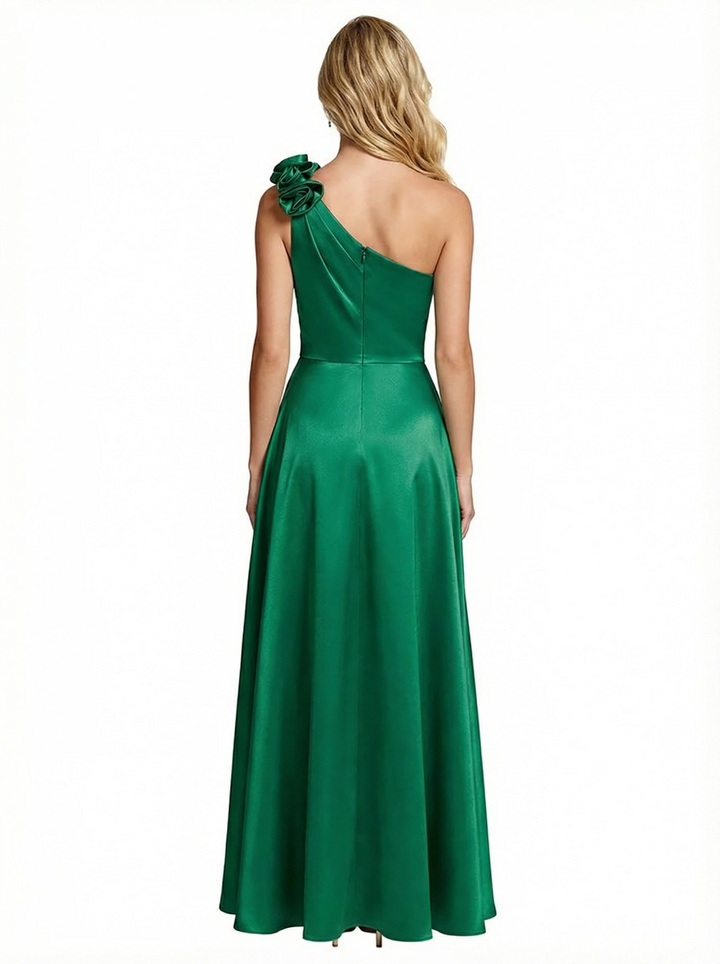 ChicSew Unique 3D Handmade Flower One Shoulder Satin A-line Prom Dress