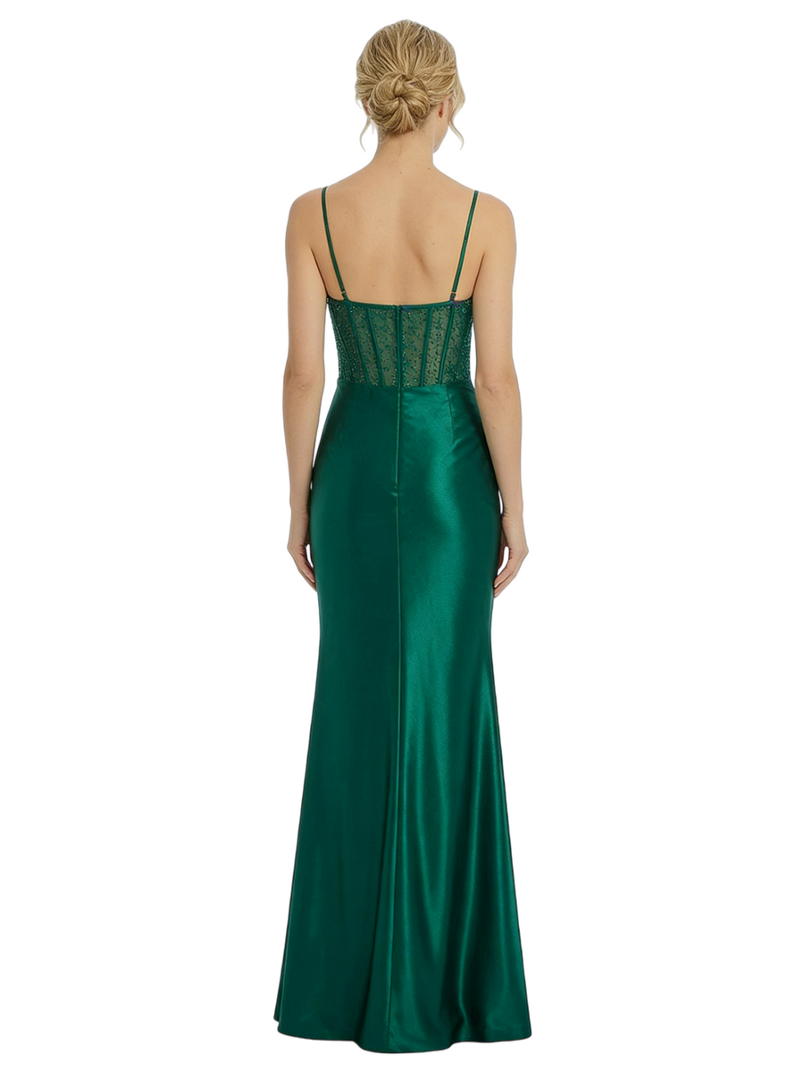 Beautiful Spaghetti Straps V-Neck Lace Side Slit Corset Mermaid Maxi Prom Gown