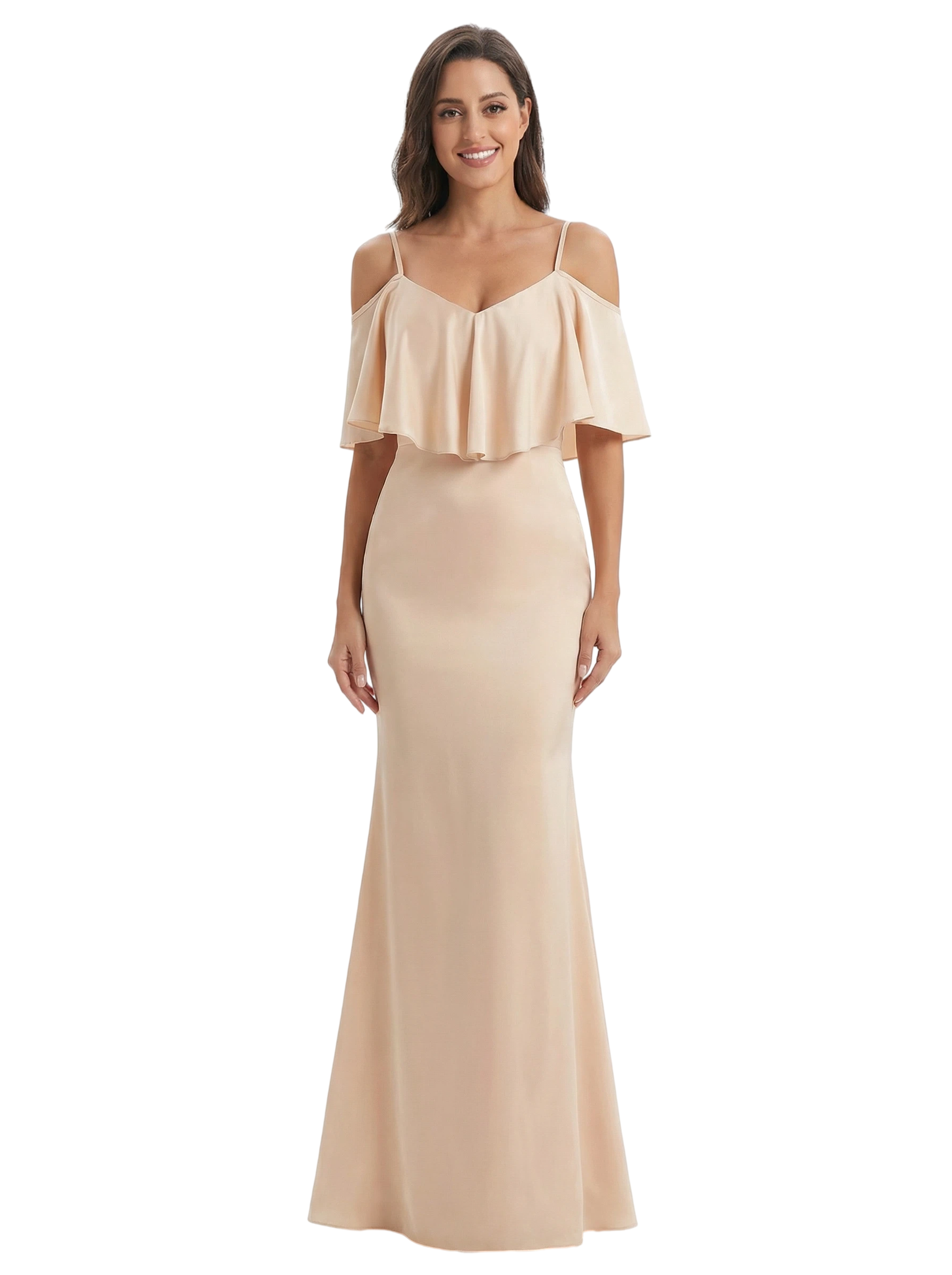 ChicSew Elegant V-neck Cold Shoulder Satin Mermaid Long Formal Dresses For Women