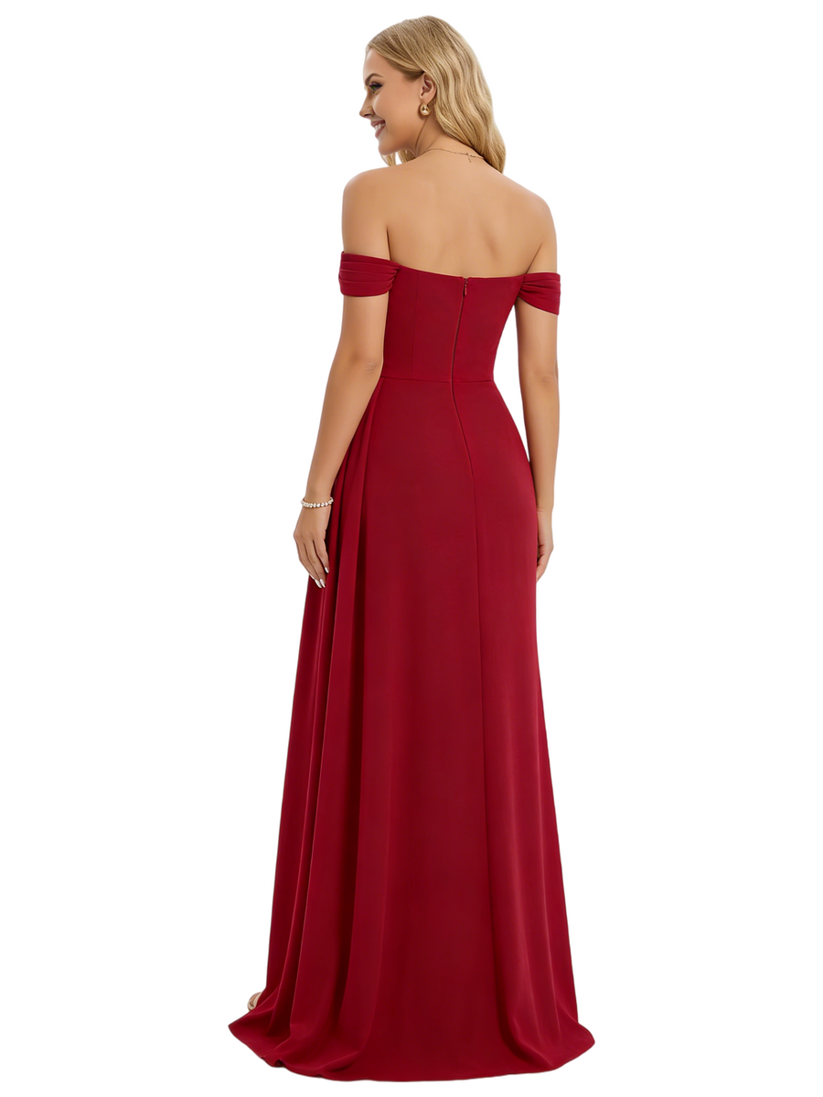ChicSew Sexy Off Shoulder Ruched Mermaid Crepe Side Slit Evening Prom Dresses