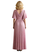 Elegant Flutter Sleeve Pleated Chiffon A-line Long Mother of The Bride Dresses