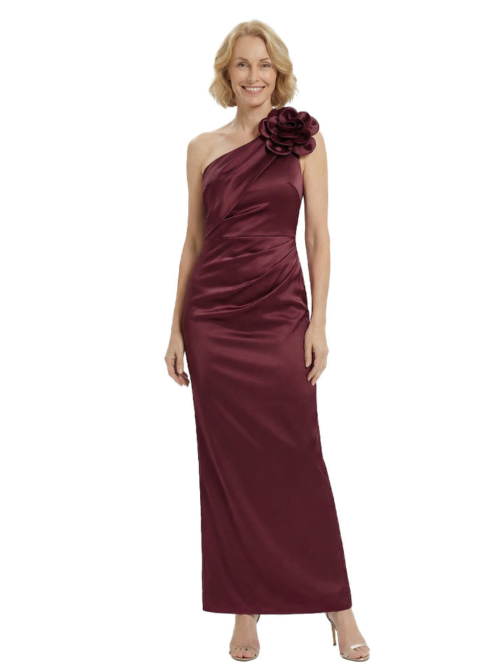 Fancy Mother of The Groom Dress Beautiful One Shoulder Beaded Satin Ruched Sheath Gown