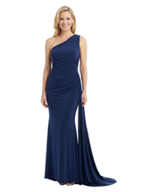 Chicsew Mother of Groom Gown One Shoulder Ruched Jersey Trumpet Maxi Dress Unique Modern Silhouette