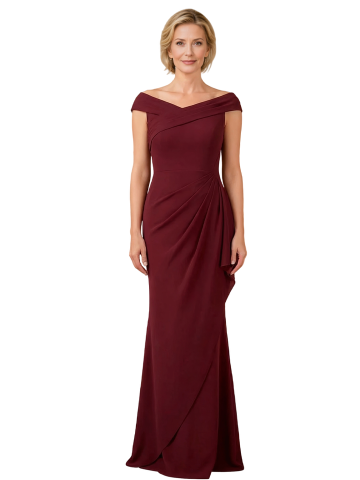 Chicsew Elegant Jersey V-Neck Cap Sleeves Mermaid Mother of The Groom Dress with Ruffle
