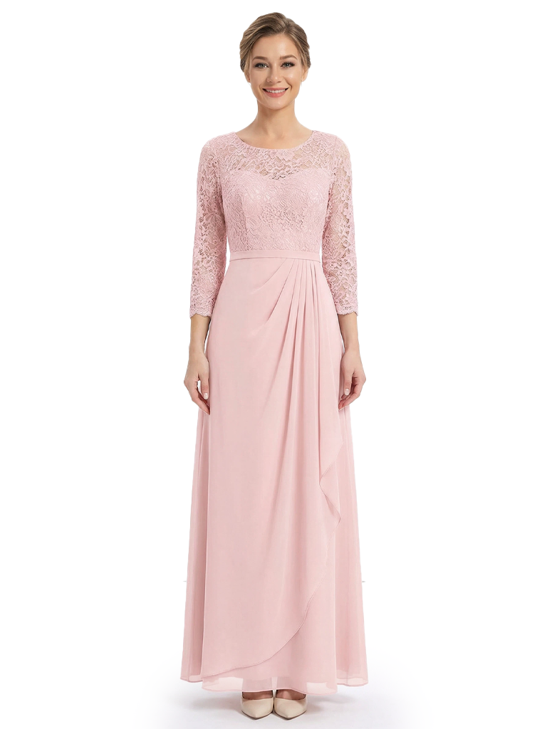 Gorgeous Lace 3/4 Sleeve Mother of The Bride Dress Elegant Maxi Chiffon Gown