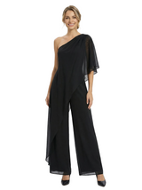 Chicsew Mother of Groom Jumpsuit Unique Beaded Short Sleeve Chiffon Wide Leg Classy Outfit