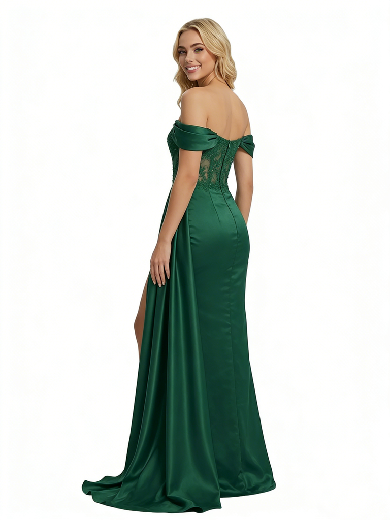 ChicSew Stunning Off The Shoulder Lace Cut Out Corset Long Mermaid Prom Dress Slit