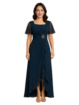 Elegant Flutter Sleeves Square Neck Chiffon Maxi Mother of The Bride Dresses