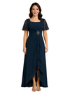 Elegant Flutter Sleeves Square Neck Chiffon Maxi Mother of The Bride Dresses