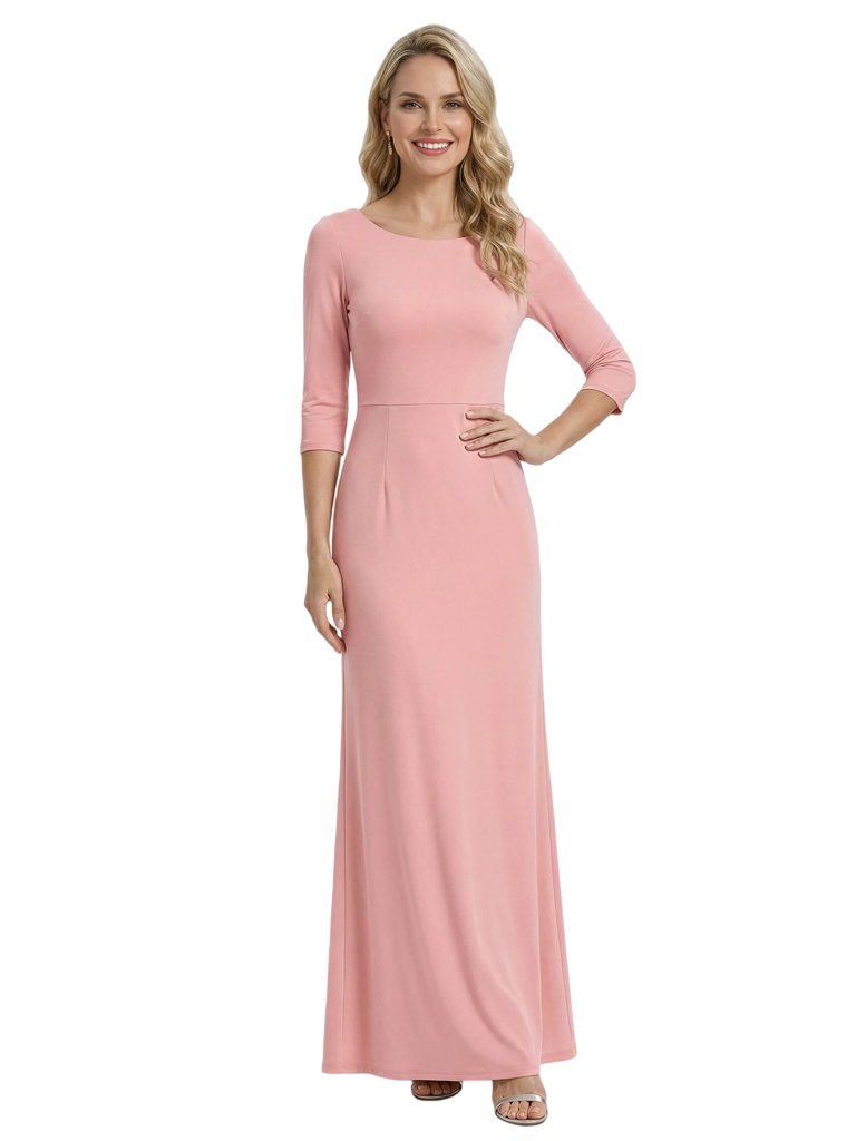 Chicsew Pretty Mother of The Groom Dress Scoop 3/4 Sleeve Maxi Sheath Crepe Timeless Simple Formal Evening Dress