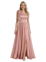 Modern One Shoulder Side Slit A-Line Satin Mother Of The Bride Dress
