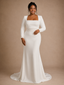 ChicSew Modern Square Neck Long Sleeves Mermaid Crepe Floor-Length Wedding Dress