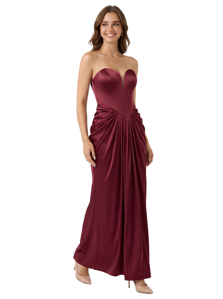 Chicsew Sexy Sleeveless Strapless Mermaid Satin Unique Long Bridesmaid Dresses