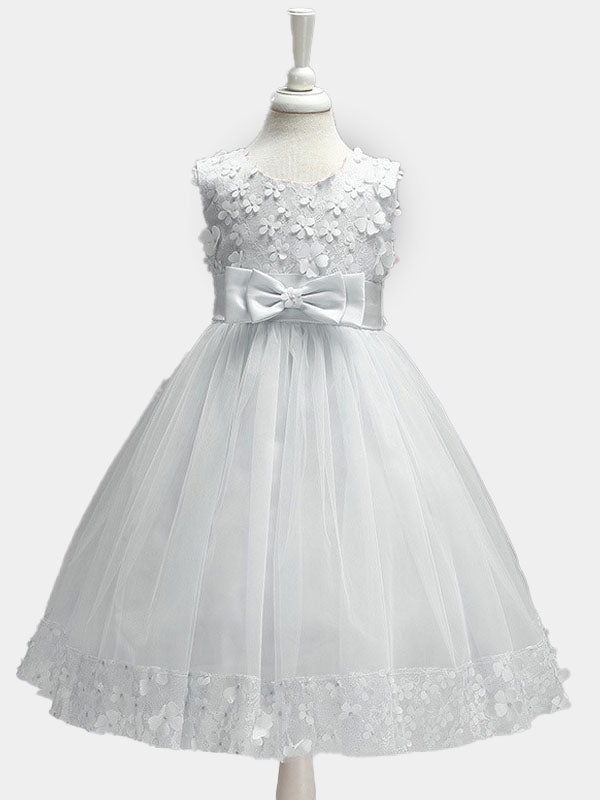 Flower Girls Satin Tulle Princess Pageant Dress for Wedding Kids Prom Ball Gowns