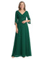 ChicSew V-Neck 3/4 Sleeve Lace Applique Ruched Bodice Floor Length Chiffon Elegant Mother of the Bride Dresses