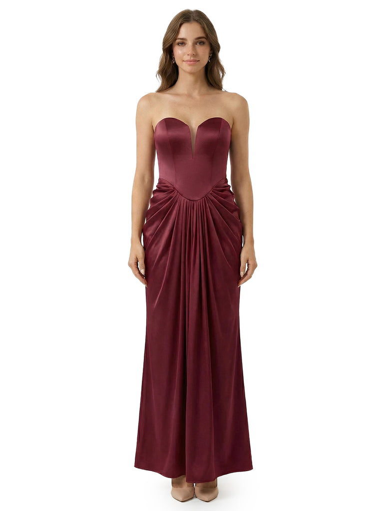 Chicsew Sexy Sleeveless Strapless Mermaid Satin Unique Long Bridesmaid Dresses