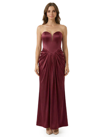 Chicsew Sexy Sleeveless Strapless Mermaid Satin Unique Long Bridesmaid Dresses