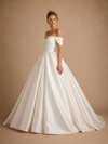 ChicSew Classic Off Shoulder Sleeveless Satin A-Line Floor-Length Wedding Dresses With Beading