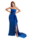 Elegant Sweetheart Soft Satin Mermaid Side Slit Pretty Long Bridesmaid Dresses