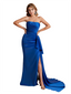 Elegant Sweetheart Soft Satin Mermaid Side Slit Pretty Long Bridesmaid Dresses