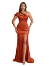 Sexy Silky Satin One Shoulder Mermaid Side Slit Long Bridesmaid Dresses Online