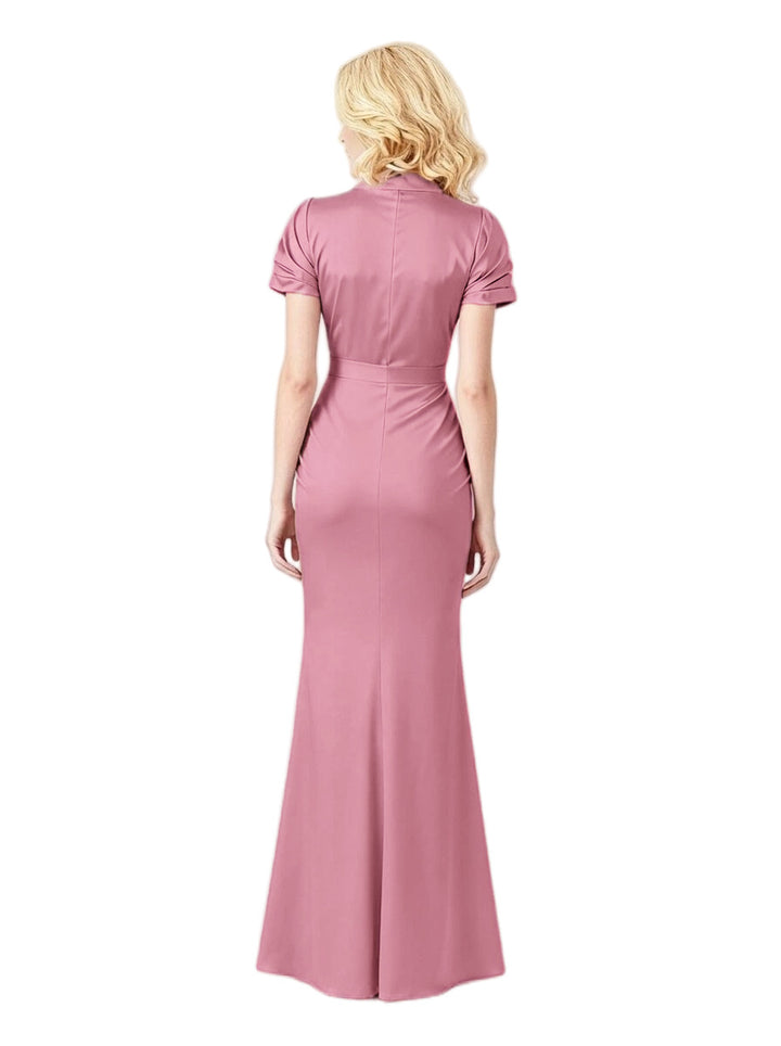 Elegant Soft Satin Short Sleeves Side Slit Mermaid Floor-Length Mother Of The Bride Dresses
