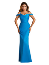 Elegant Cold Shoulder Soft Satin Simple Mermaid Long Bridesmaid Dresses Online