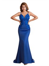 Sexy Silky Satin Lace Spaghetti Straps Mermaid Long Bridesmaid Dresses Online