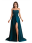 Elegant Silky Satin Strapless Sweetheart A-Line Side Slit Floor Length Bridesmaid Dresses