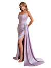 Sexy Soft Satin Sweetheart Mermaid Side Slit Ruched Long Bridesmaid Dresses