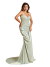 Elegant Spaghetti Straps Mermaid Ruched Satin Long Bridesmaid Dresses Online