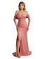 Sexy Off Shoulder Mermaid Side Slit Silky Satin Long Bridesmaid Dresses